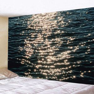 Tapisseries Belle tapisserie de coucher de soleil la grande vague plage bleu mer tenture murale tapisseries mur tissu tapis fond couverture décor à la maison