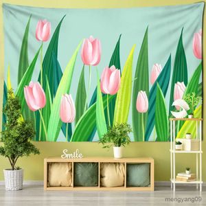 Tapestries Mooie tulpen Tapijt Tapijt Gouden vlinderblad Tropische planten Decor Wandhangend deken Deken Tapijtworp Yoga Mat R230815