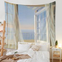 Tapisseries Belle fenêtre paysage tenture murale scène tapisserie tapis de yoga salon décor fond tissu plage serviette jeter couverture