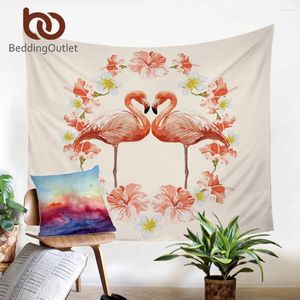 Tapices Ropa de camaOutlet Tapiz de flamenco Corazón de amor Decorativo Colgante de pared Colchas con estampado floral rosa para niñas Sábana de San Valentín 130x150