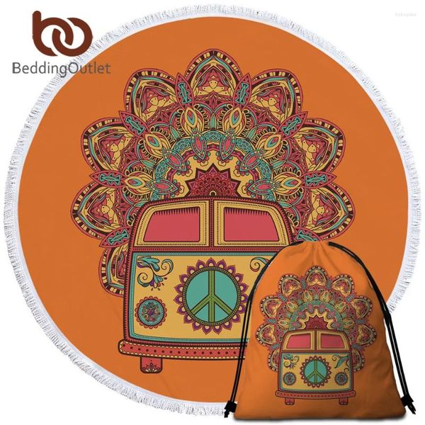 Tapisseries Beddingoutlet Mandala Round Beach Towel Femme Paix Toalla Tassel Couverture hippie Vintage Car Baignoire en microfibre imprimé