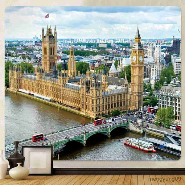 Tapisseries Big Ben City View Decor Home Tapestry Scene Home Decor Fond de fond Mur Mur suspendu Décoration murale R230812