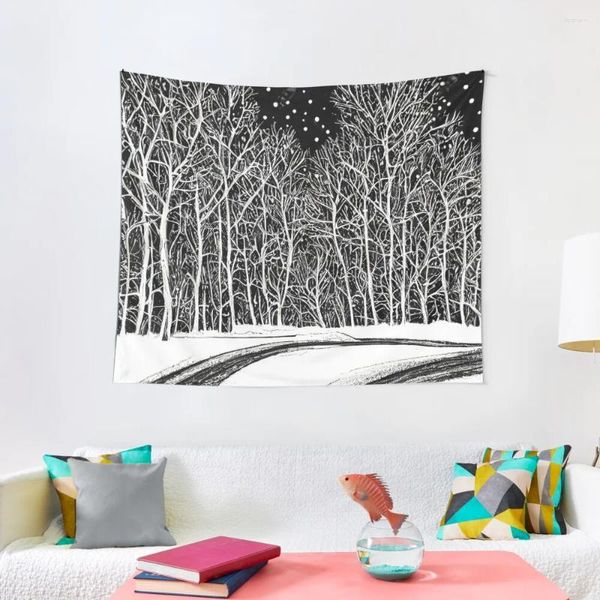 Tapisseries noir et blanc arbre de noël neige flocons de neige belle hiver V44 tapisserie décoration de salle tapisseries
