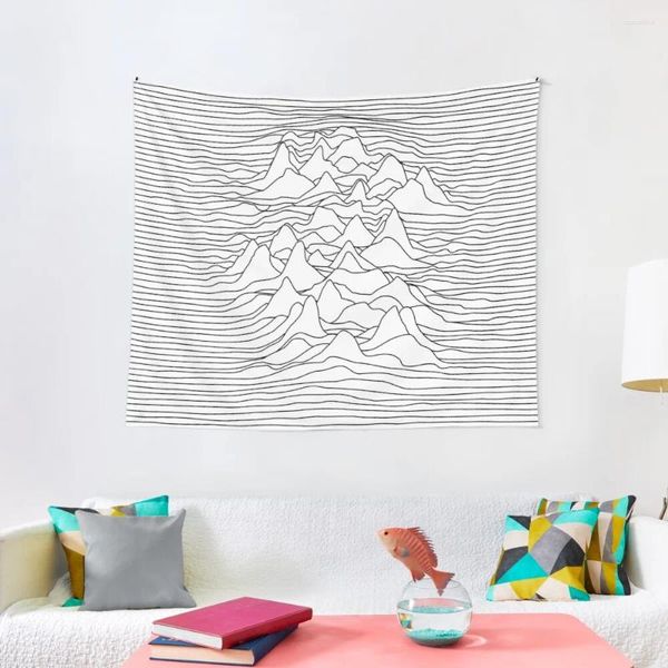 Tapices Gráfico en blanco y negro - Tapiz con ilustración de ondas sonoras, decoración nórdica para el hogar