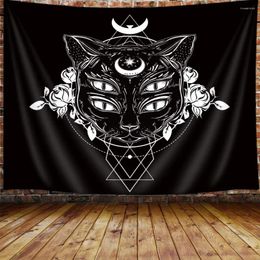 Wandtapijten Zwarte Kat Goth Tapijt Trippy Gotische Heks Maan Anime Muur Opknoping Halloween Poster Dorm Slaapkamer Home Decor