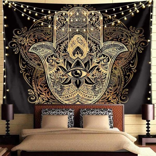 Tapisseries noire or hamsa tapisserie mal œil murs d'oeil mal accroché mandala Bohemian bonne chance tissu