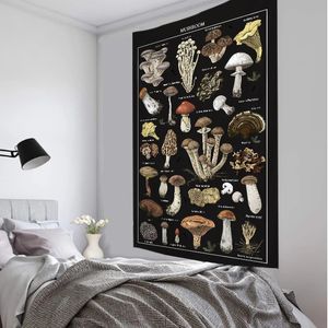 Tapisseries noires champignons Exemple d'image de tapisserie murd suspendu boho mystère de sorcellerie psychédélique dortoir à la maison décor 231213