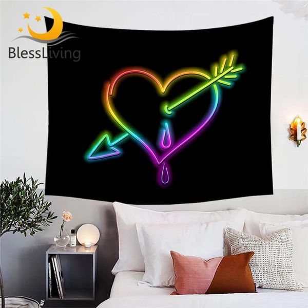 Tapisseries Blessliving Je t'aime Tapestry Wall Hanging Hearts Decorative Carpet Bedpreads Colorful Tapiz 130x150
