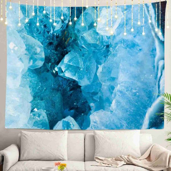 Tapisseries Blue Geode Rock Mineral Agate Crystal Tapestry Mur suspendu psychédélique Tapestry Home Decorations For Bedroom Living Room Dorm