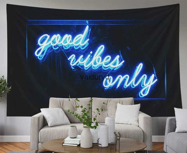 Tapisseries Blue Neon Tapestry Good vibrations seulement mots dans la lumière pour la chambre salon extérieur mur décoratif h240514