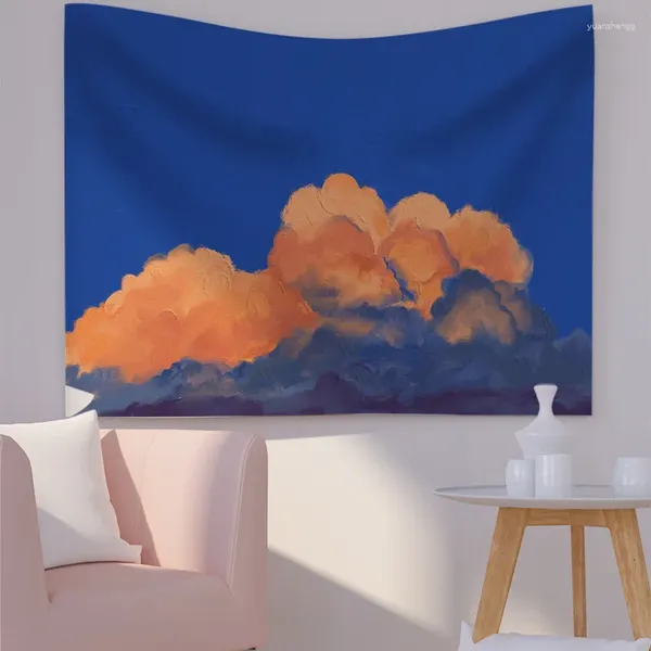 Tapices Blue Sky Cloud Moon Wall Tapestry Dormitorio Led Decoración Decoración de fondo Decoración Bohemio Arte