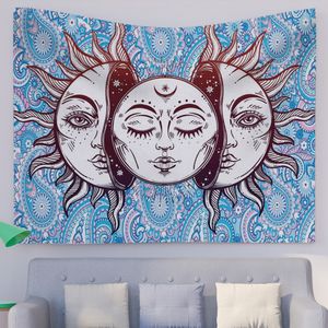 Tapices Azul Sol y Luna Mandala Tapiz Decoración colgante de pared para sala de estar Dormitorio 221006