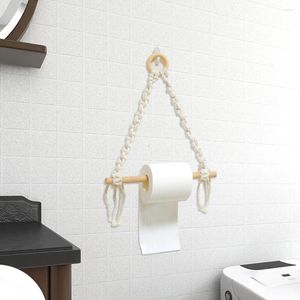 Wandtapijten Bohemen Badkamer Plank Handgeweven Macrame Toiletrolhouder El Roll Tissue Ophangrek Houten