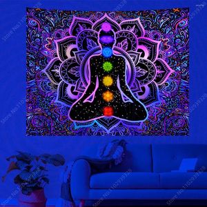 Tapisseries boho bouddha yoga mandala uv réactif tapisserie suspendue pour le salon de la chambre à coucher décoration intérieure