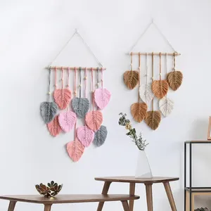 Tapisses Boho Chic Tapestry Macrame Leaf Leaf à main décor mural avec des fausses plumes pour la maison Nursery Room Durable Art