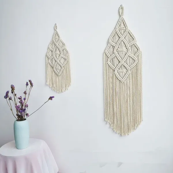 Tapices Boho Decoración Decoración del hogar Macrame Tapestería Tapestria Configuración tejida Cortina Muro colgante Algodón de la sala hecha a mano beige