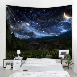 Tapisseries boho décor mural rideau de tapisserie paysage forestier étoilé