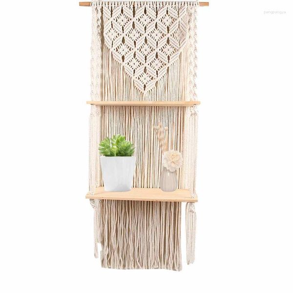 Tapisseries Étagère murale Boho 2 Pneu Macramé Gland Décor Salle de bains Art bohème Tapisserie