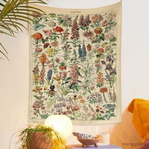 Tapestries Botanical Print Floral Tapestry Wall Hanging Mushroom Tapestry Vintage Boho Wildflower Vegetable Tapestry Colorful Home Decor R230713