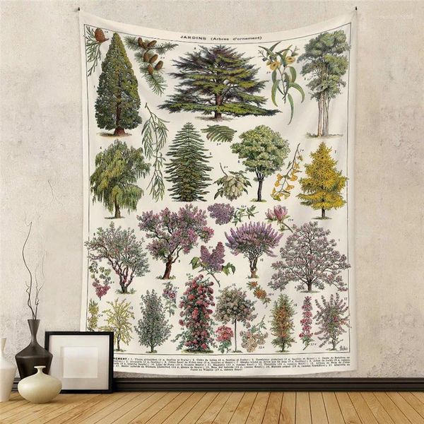 Tapisseries murales imprimées d'arbres botaniques et de fleurs, tissu suspendu, décoration de maison, chambre à coucher, arrière-plan de salon