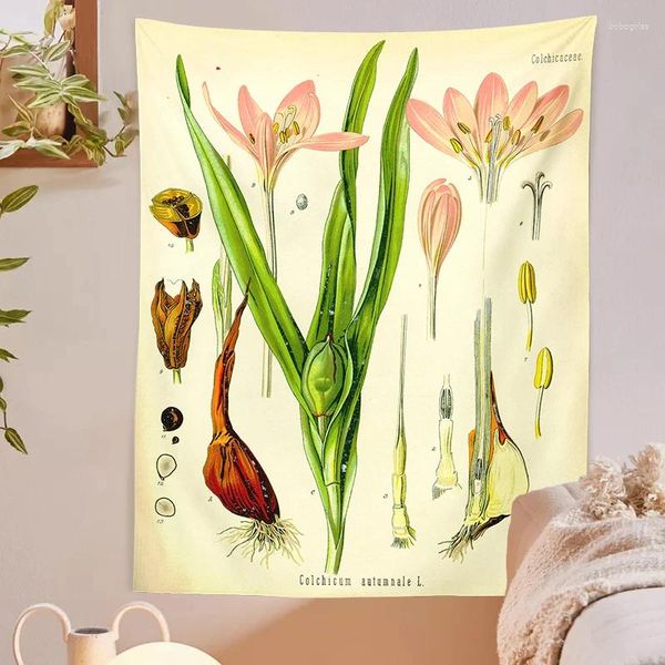 Tapices Botánicos Flores silvestres Tapestería Muro colgante Impresión Floral Referencia Floral Diagrama de la tabla Ilustración Arte Boho Decoración