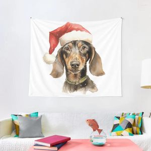 Tapices Brown Wiener Dog With Santa Hat Tapestry Decoración del dormitorio Decoración Estética Decoración de pared linda