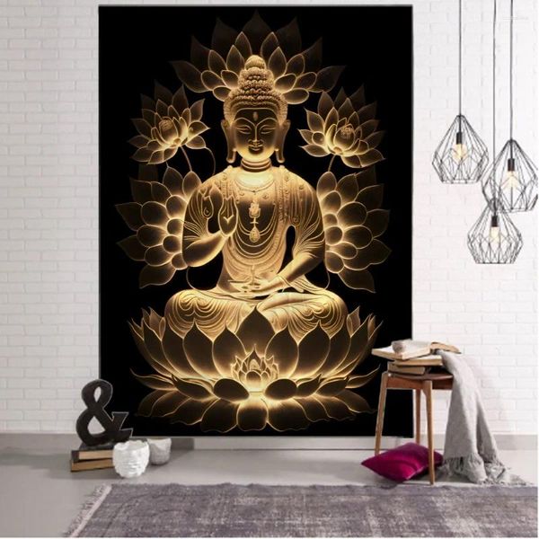 Tapisseries statue de bouddha mur tapisserie suspendue lotus méditation mandala papier peint maison salon chambre décoration studio décoration