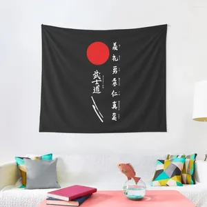 Tapestries Bushido en Japanse zon (witte tekst) Tapijtwand decor slaapkamer decoratie slaapkamer deco esthetiek