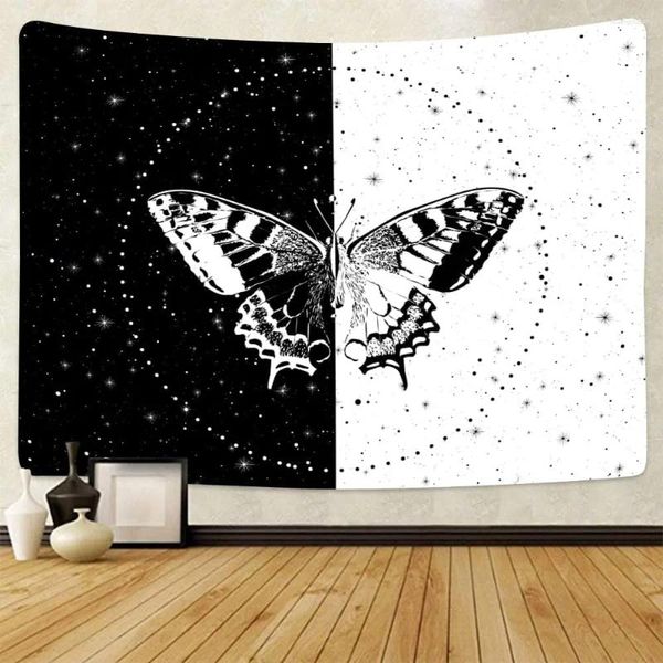 Tapices Mariposa Tapiz Colgante de pared Estética Blanco y negro Naturaleza simple Sala de estar Dormitorio Decoración