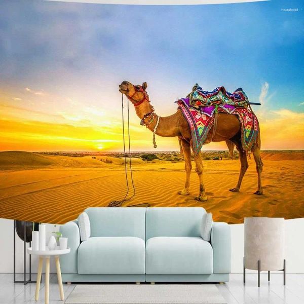 Tapices Camel Tapiz Puesta de sol Colgantes de pared Desierto Aventura Tema Manta para dormitorio Dormitorio Sala de estar Hogar Decorativo