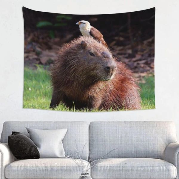 Tapices Capybara Killer Tapiz Hippie Poliéster Colgante de pared Animal Decoración de la habitación Fondo Tela Manta de brujería