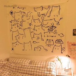 Tapisseries Tapisserie de chat de dessin animé mignon esthétique Simple tapisserie nordique blanc décoration de la maison tapisserie décorative multifonctionnelle cadeau Tapiz