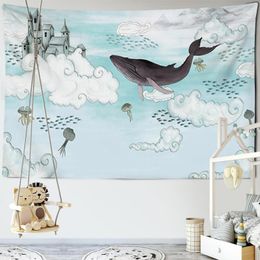 Tapestries cartoon walvis oceaan tapijtwand hangende bohemian ins wind kawaii animatie kunst slaapkamer slaapkamer thuisdecoratie