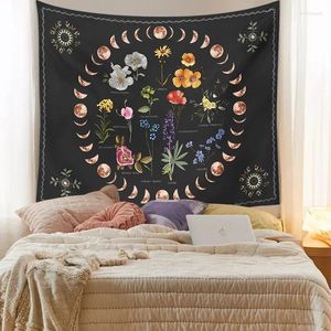 Tapestries hemelse botanische bloemwand hangende maan fase tapijt hippie tapijten sterrenhemel sky slaapzaal decor tapijt