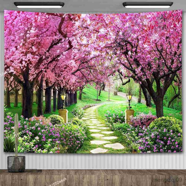 Tapisseries Chemin De Fleurs De Cerisier Tenture Murale Tapisserie Paysage Floral Tapisseries Esthétique Chambre Décor Mariage Anniversaire Fonds D'écran Pour La Maison R230710