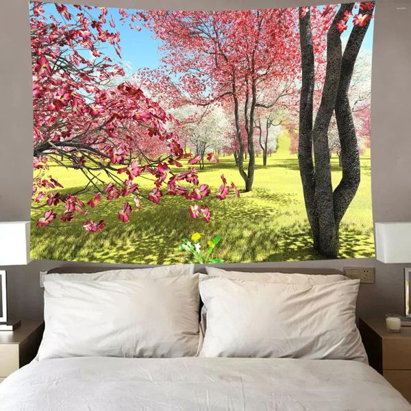 Tapisseries imprimées de fleurs de cerisier, décoration de chambre bohème, pendentif mural essentiel de dortoir de Style coréen
