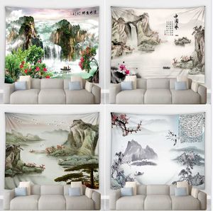 Tapisseries Encre de Chine Paysage Peinture Grande Tapisserie Murale Salon Enfants Chambre Décoration Murale Couverture Suspendue Home Art Suspendre Rideaux