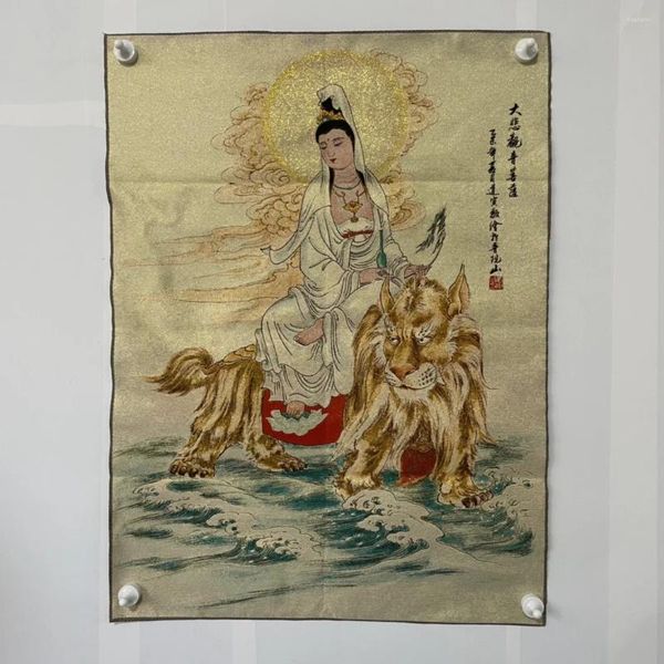 Tapisches Stand de broderie de soie chinoise kwan-yin guan yin déesse thangka peintures murales