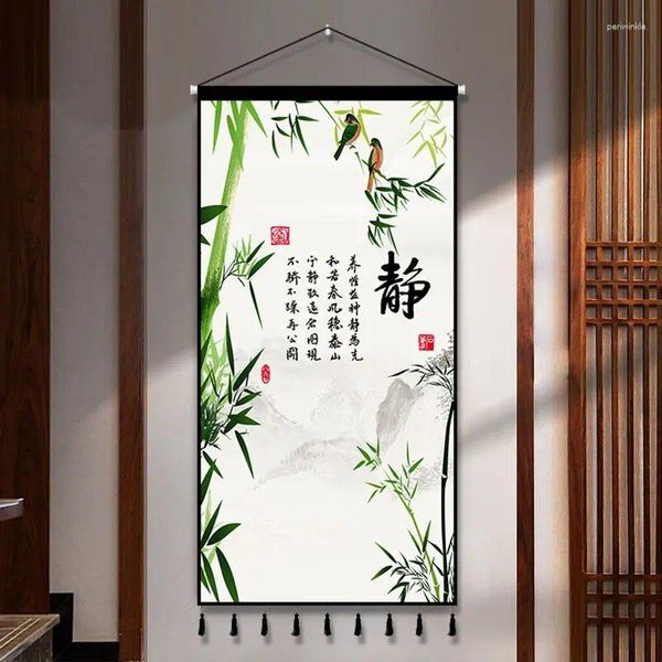 Tapisches Style chinois Bamboo Scroll Murms Painting Home Office Decoration Art Hanging Tapestry Room Decor Affiche esthétique