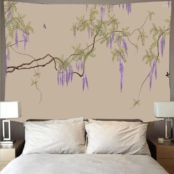 Tapisseries Style chinois peinture à l'encre fleurs paysage tapisserie oiseaux plantes motif de paysage naturel salon décor tenture murale