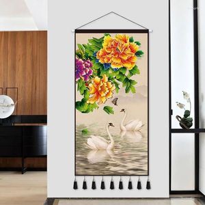 Tapisseries de style chinois décoration de fleur de fleur corridor mural mural moderne minimaliste de vie salon de thé vertical peinture suspendue