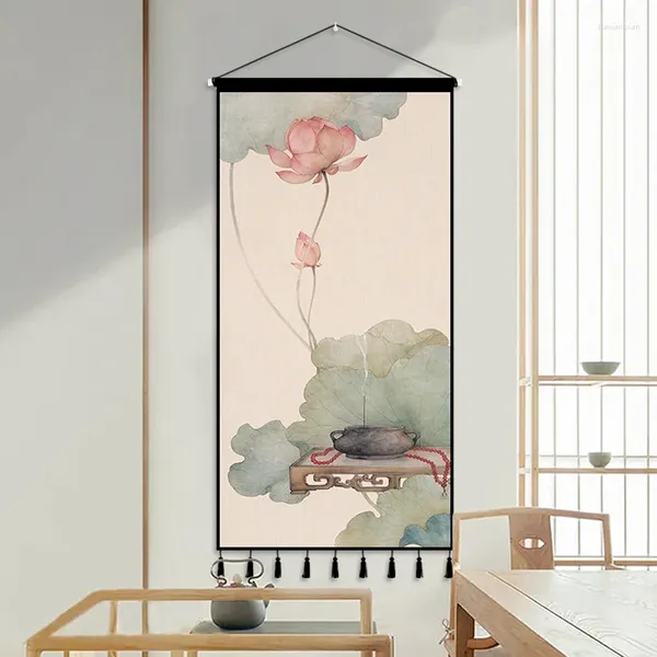 Tapisseries chinois zen lotus wall tissu suspendu fond tissu art peinture salon room entrée décoration tapestry v