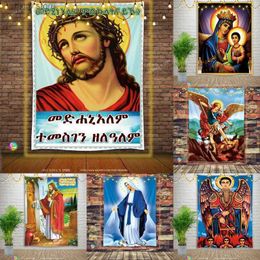 Tapisseries Christ Jésus Tenture Murale Tapisserie Art Couverture Suspendue Chambre Salon Décor Sages Bohème Vierge Marie Maison Dortoir T240309