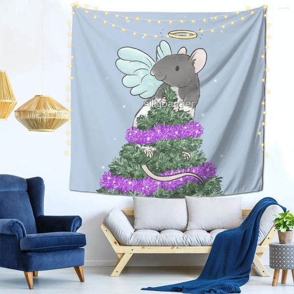 Tapisseries Christmas Angel Rat Wall décor tapisserie avec des clips de barbe Barb Office Gift Gift Soft Fabric Multi style