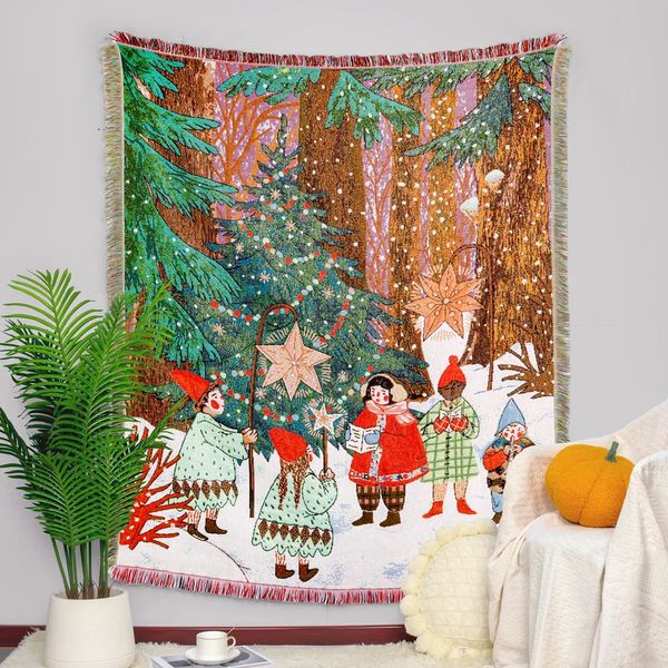Tapisseries décoration de Noël jacquard tapisserie serviette de sable bohème canapé couverture coussin chat pattes couverture polyvalente 231201