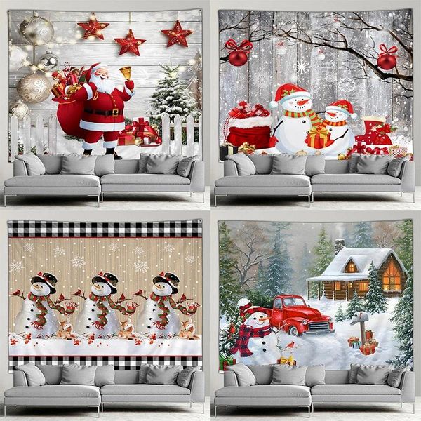 Tapisseries de décoration de noël, père noël bonhomme de neige, tissu de fond artistique mural, salon, année de maison