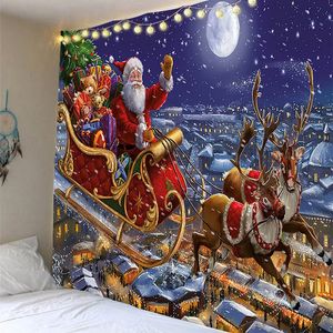 Tapisseries Tapisserie d'élan de noël dessin animé ornement de noël chambre fond décoration murale suspendue année cadeau tenture murale 231101