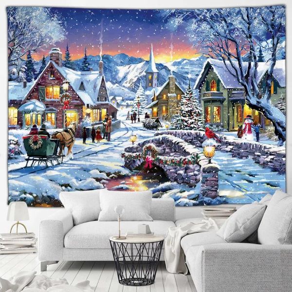 Tapices Navidad ambiente festivo tapiz colgante de pared árbol de Navidad feliz año dormitorio sala de estar Mural decoración artística