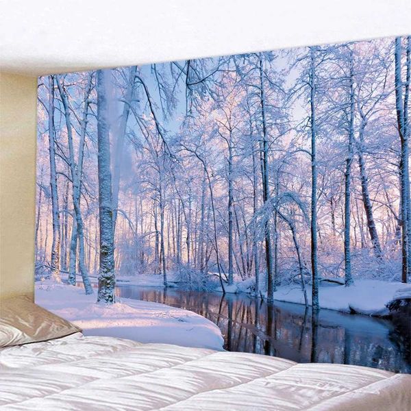 Tapisseries de Noël forêt de la forêt neige décor de la maison tapisserie psychédélique bohémie mur suspendue
