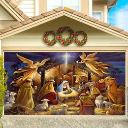 Wandtapijten Kerst Garage Wandtapijt Religieus Kerststal Grote Achtergrond Doek Buiten Muur Hangend Jezus Home Decor Sneeuwvlok Wandtapijten 231201